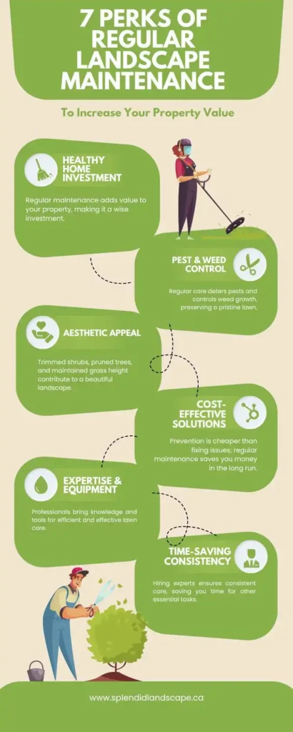 a green infographic about the benefits of regular landscaping services